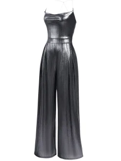 Hot Retro Stage Metallic Red 1980s Cowl Neck Spaghetti Strap Jumpsuit
