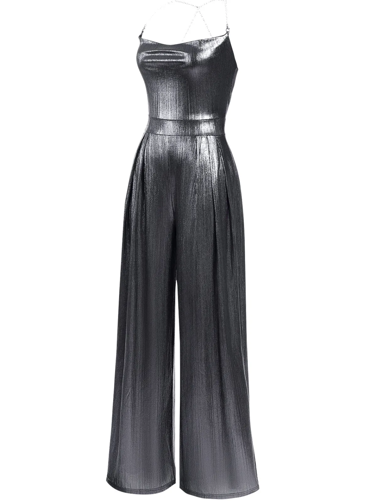 Hot Retro Stage Metallic Red 1980s Cowl Neck Spaghetti Strap Jumpsuit