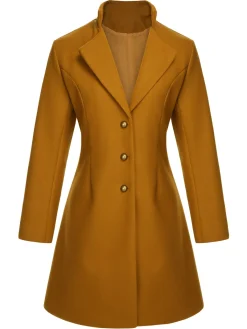 Discount Retro Stage 1940s Lapel Solid Wool Coat Midium Yellow