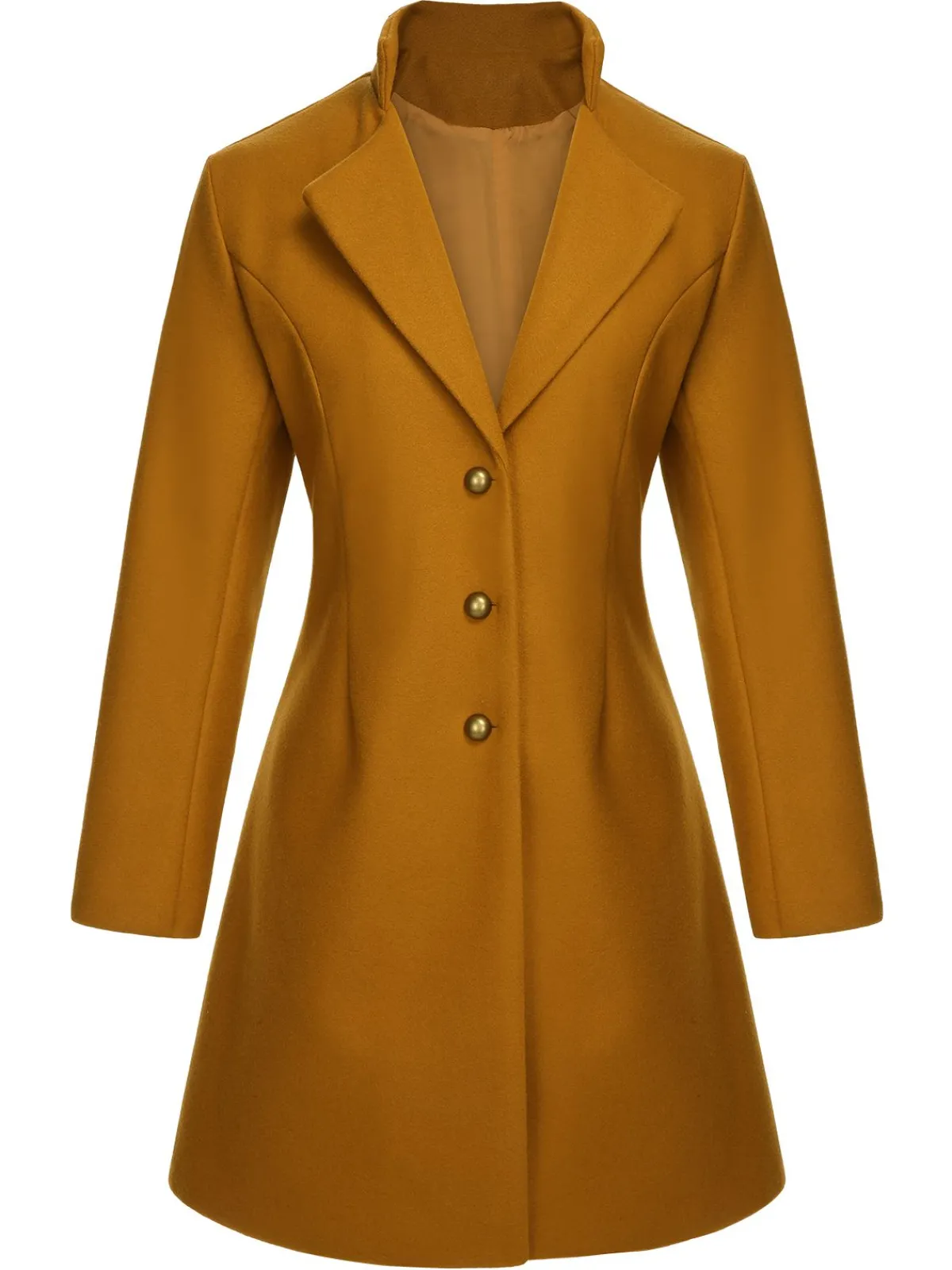 Discount Retro Stage 1940s Lapel Solid Wool Coat Midium Yellow