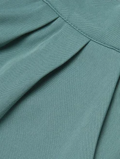 Fashion Retro Stage Mint 1950s Solid Pleating Decorative Pocket Shorts Green