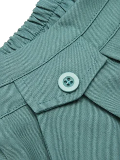 Fashion Retro Stage Mint 1950s Solid Pleating Decorative Pocket Shorts Green