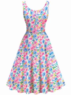 Fashion Retro Stage 1950s All-Over Floral Swing Dress Multicolor