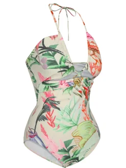 Clearance Retro Stage 1960s Chest Buckle One-Piece Swimsuit Multicolor