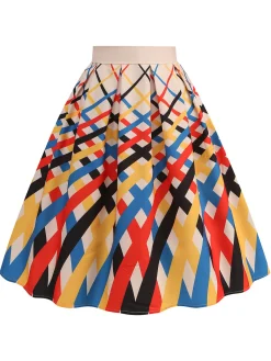 Online Retro Stage 1950s Diagonal Plaid Swing Skirt Multicolor