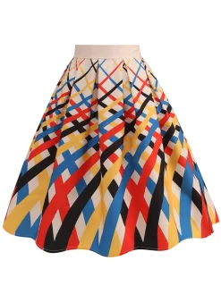 Online Retro Stage 1950s Diagonal Plaid Swing Skirt Multicolor