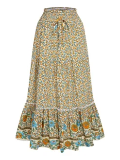 Sale Retro Stage 1970s Floral Bohemia Skirt Multicolor