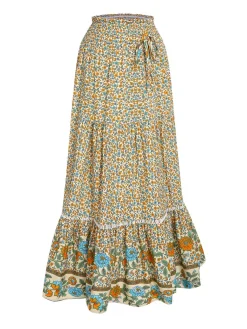 Sale Retro Stage 1970s Floral Bohemia Skirt Multicolor