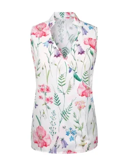 Sale Retro Stage 1960s Floral Surplice V Neck Tops Multicolor