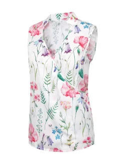 Sale Retro Stage 1960s Floral Surplice V Neck Tops Multicolor