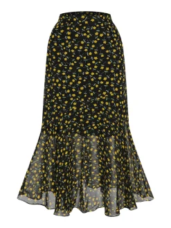 Fashion Retro Stage 1930s Flowers Fishtail Skirt Multicolor