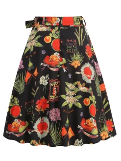 Online Retro Stage 1950s Frida Floral A-Line Skirt Multicolor