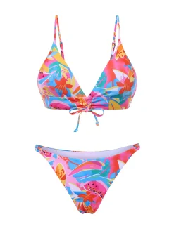 Clearance Retro Stage 1960s Fruit Print Straps Bikini Set Multicolor