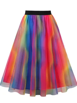 Discount Retro Stage 1950s Indistinct Swing Mesh Skirt Multicolor
