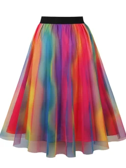 Discount Retro Stage 1950s Indistinct Swing Mesh Skirt Multicolor