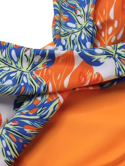 Sale Retro Stage 1960s Print Spaghetti Strap Swimsuit Multicolor