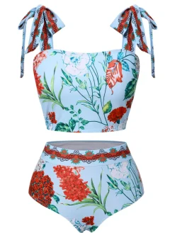 Outlet Retro Stage 1960s Strap Floral Swimsuit Multicolor