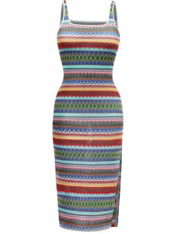 New Retro Stage 1960s Suspender Side Slit Pencil Dress Multicolor