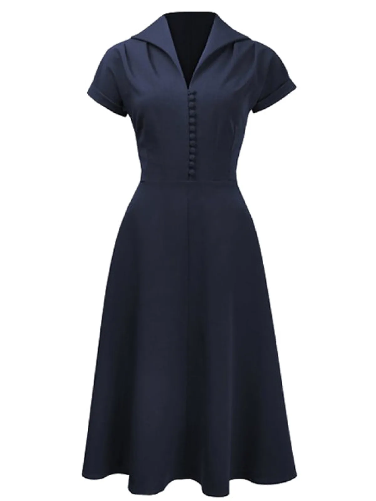 Clearance Retro Stage 1940s Button Tea Dress Navy Blue
