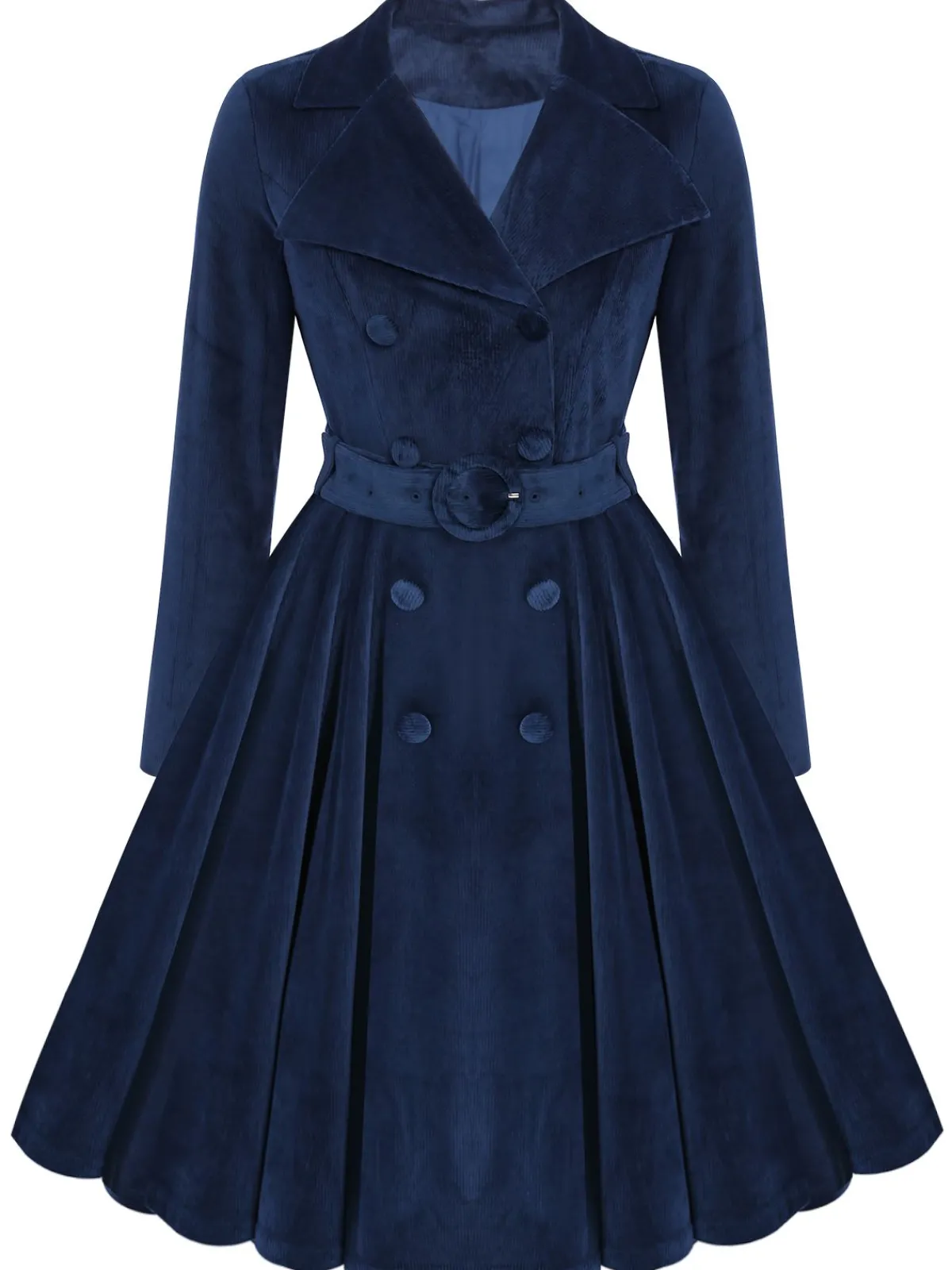 New Retro Stage 1950s Corduroy Long Coat Navy Blue