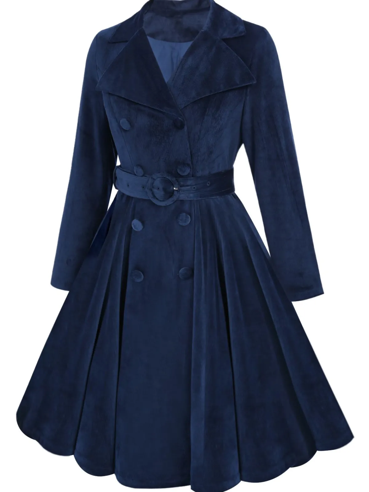 New Retro Stage 1950s Corduroy Long Coat Navy Blue