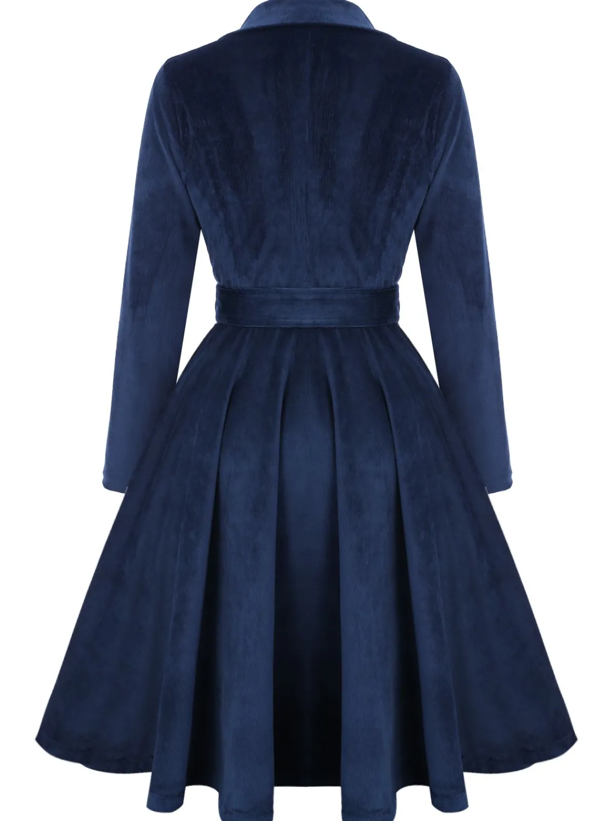 New Retro Stage 1950s Corduroy Long Coat Navy Blue