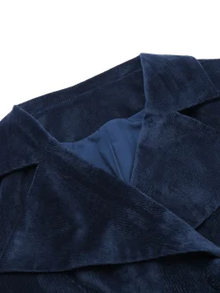 New Retro Stage 1950s Corduroy Long Coat Navy Blue