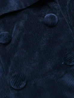 New Retro Stage 1950s Corduroy Long Coat Navy Blue