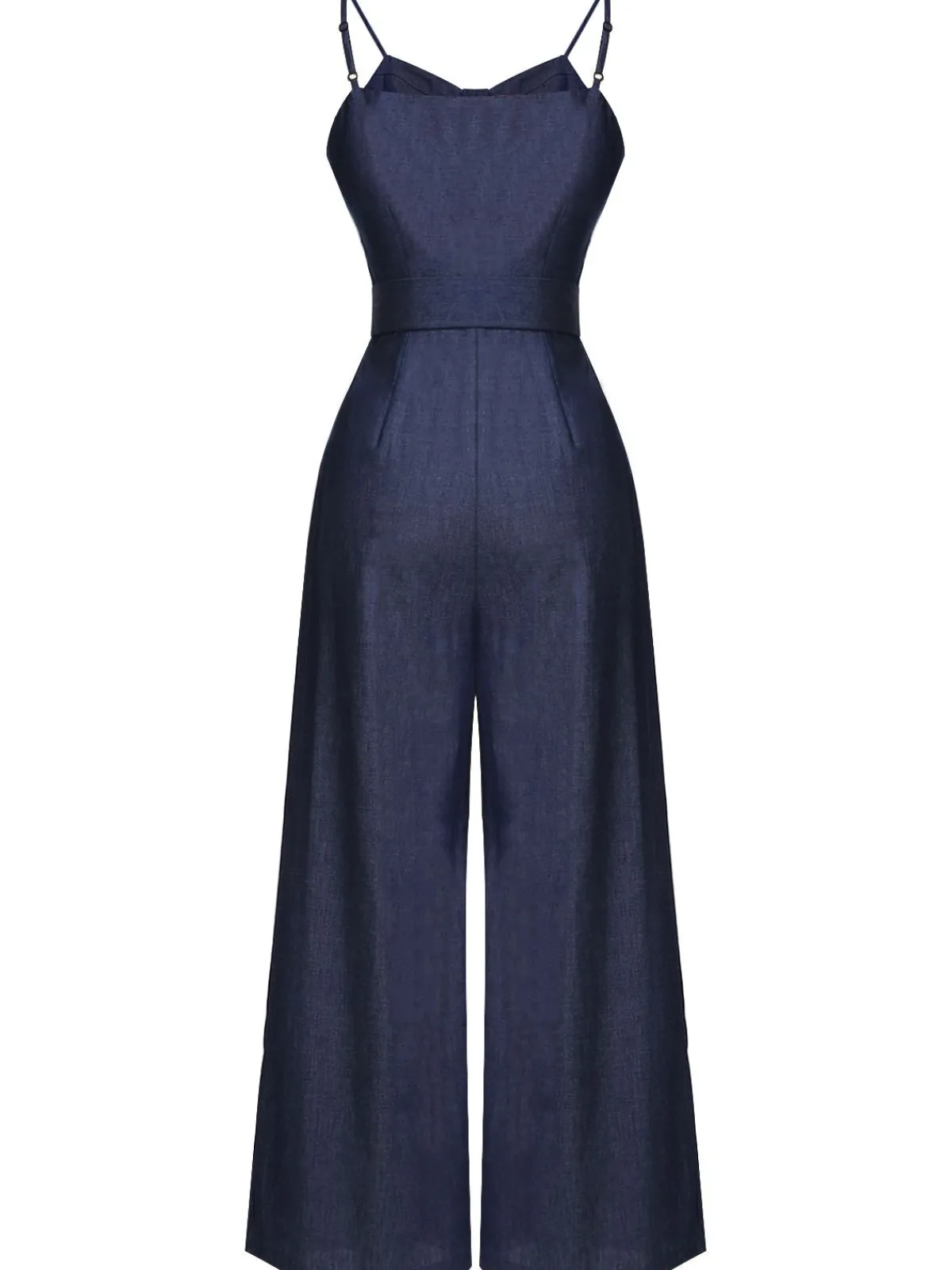 Fashion Retro Stage 1930s Cowboy Solid Strap Jumpsuit Navy Blue
