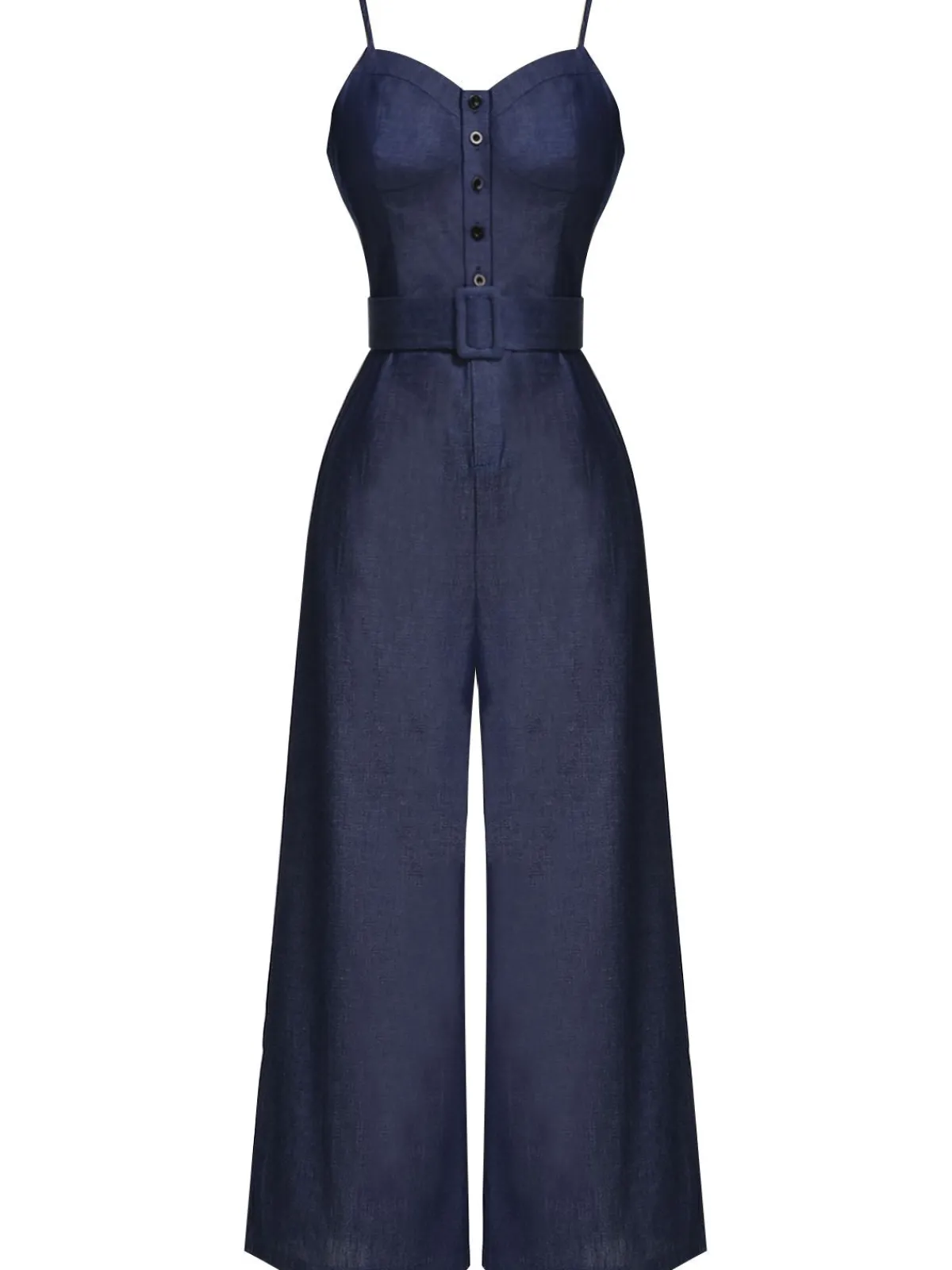 Sale Retro Stage 1930s Cowboy Solid Strap Jumpsuit Navy Blue