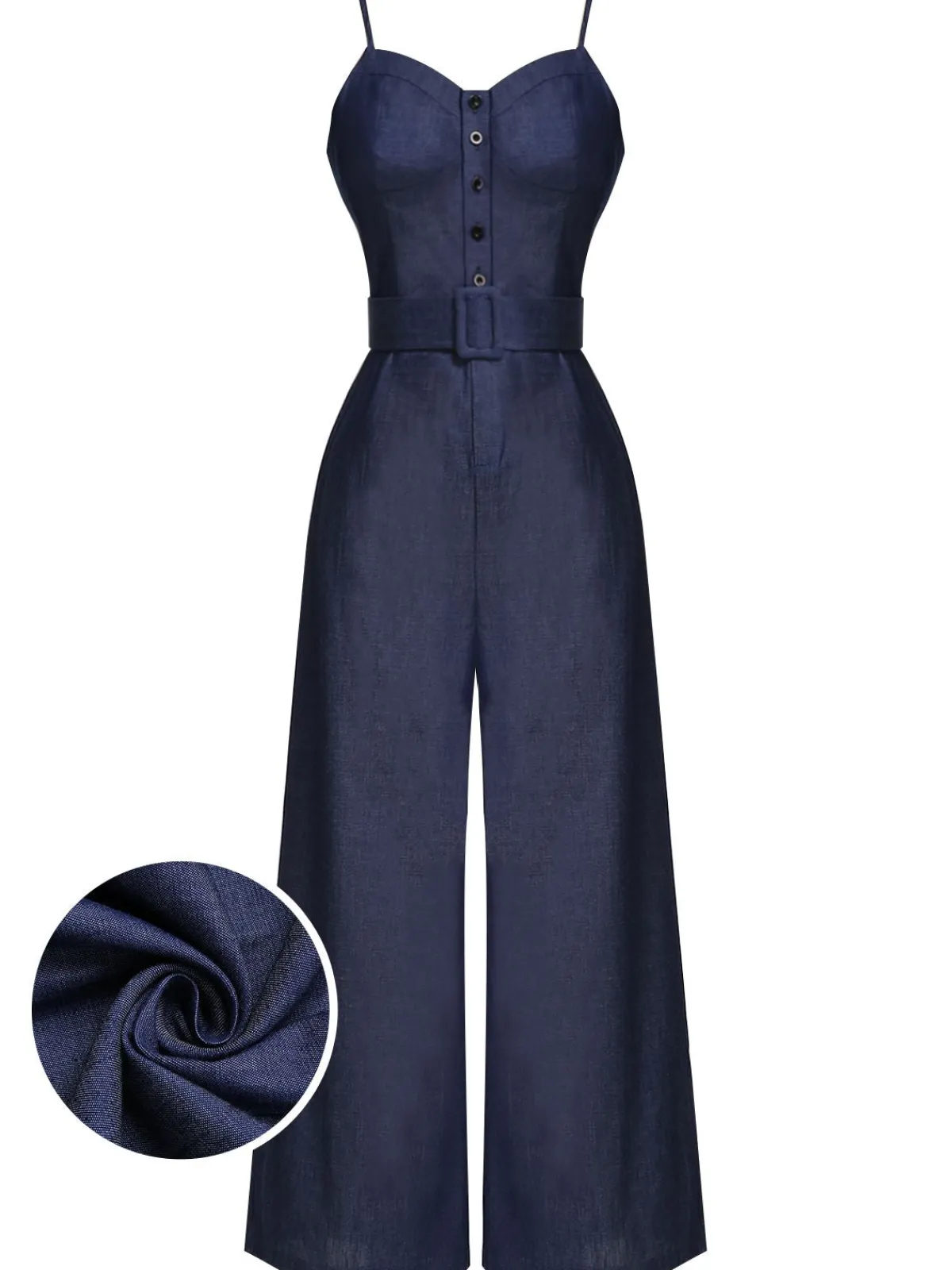 Outlet Retro Stage Navy Blue 1930s Cowboy Solid Strap Jumpsuit