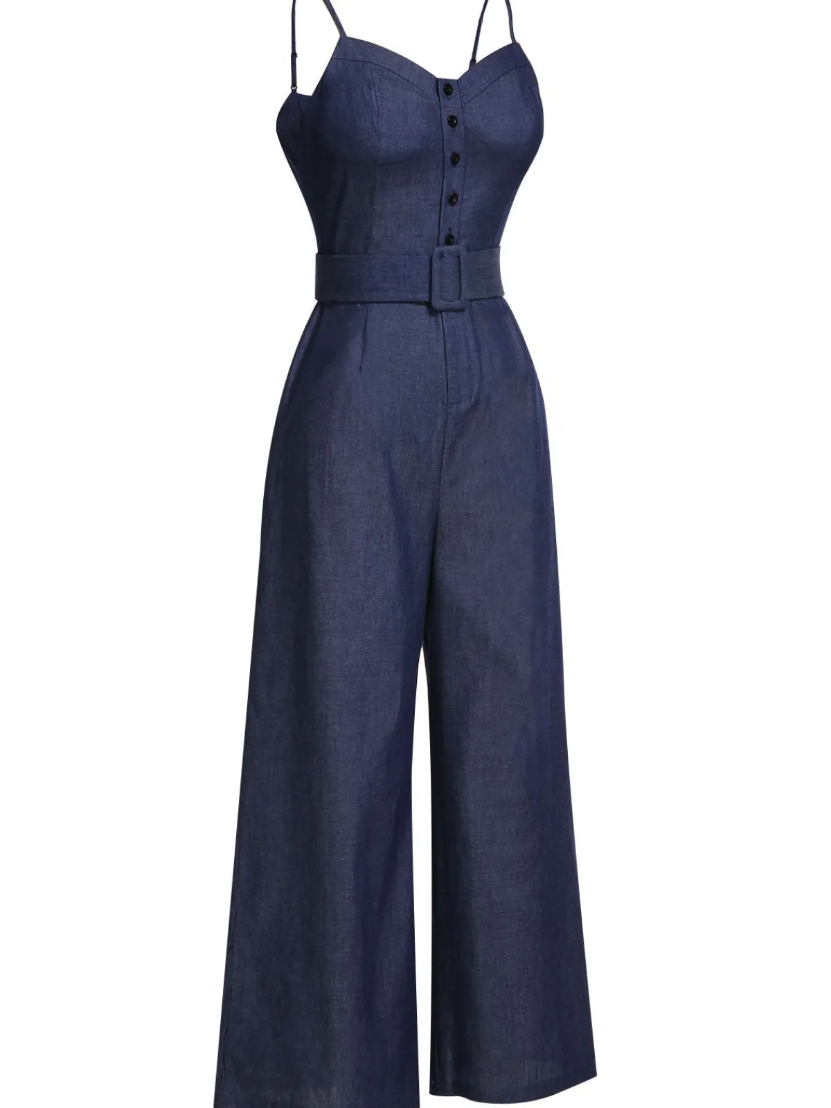 Outlet Retro Stage Navy Blue 1930s Cowboy Solid Strap Jumpsuit