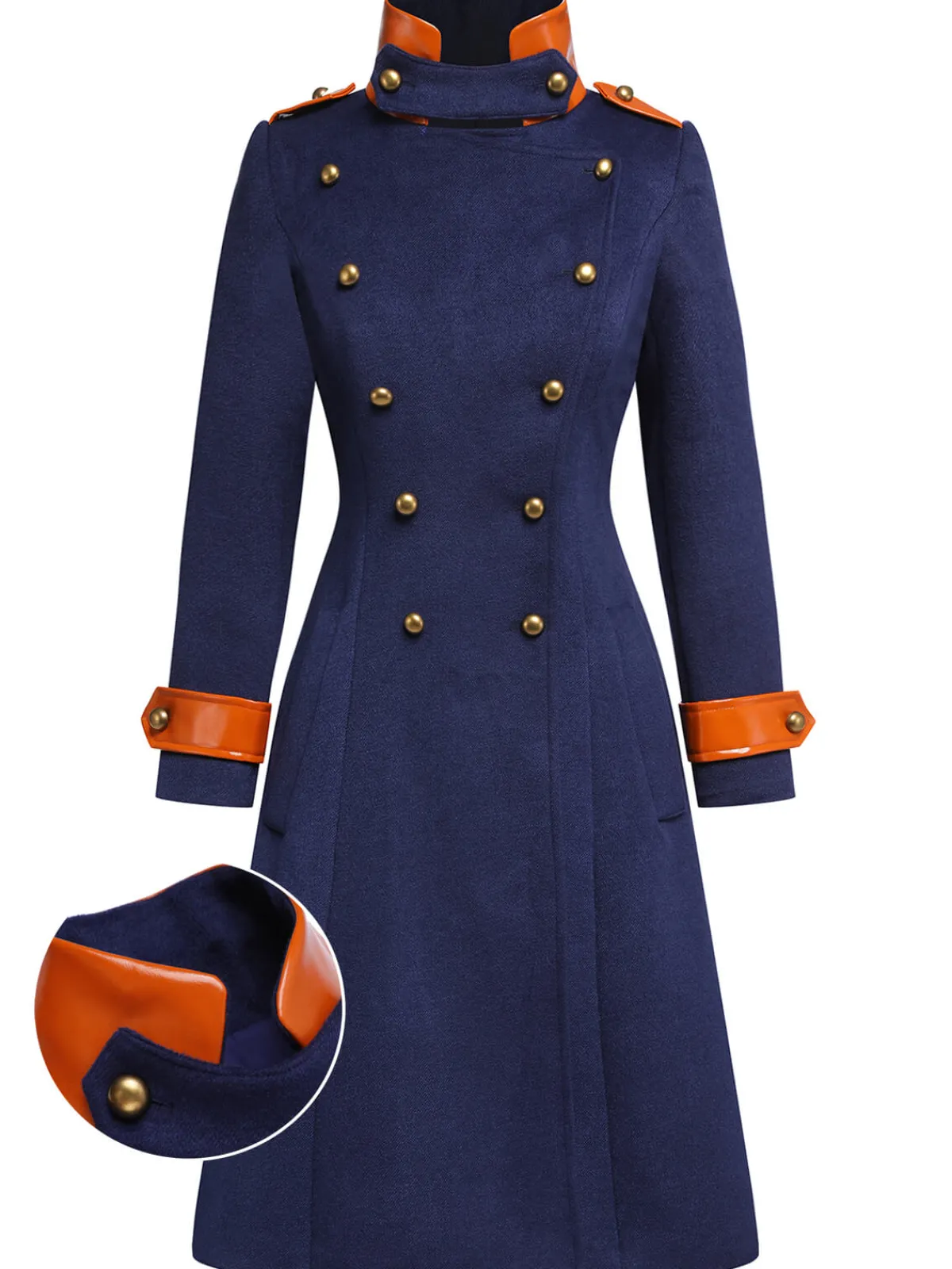 Outlet Retro Stage 1940s Patchwork Button Coat Navy Blue