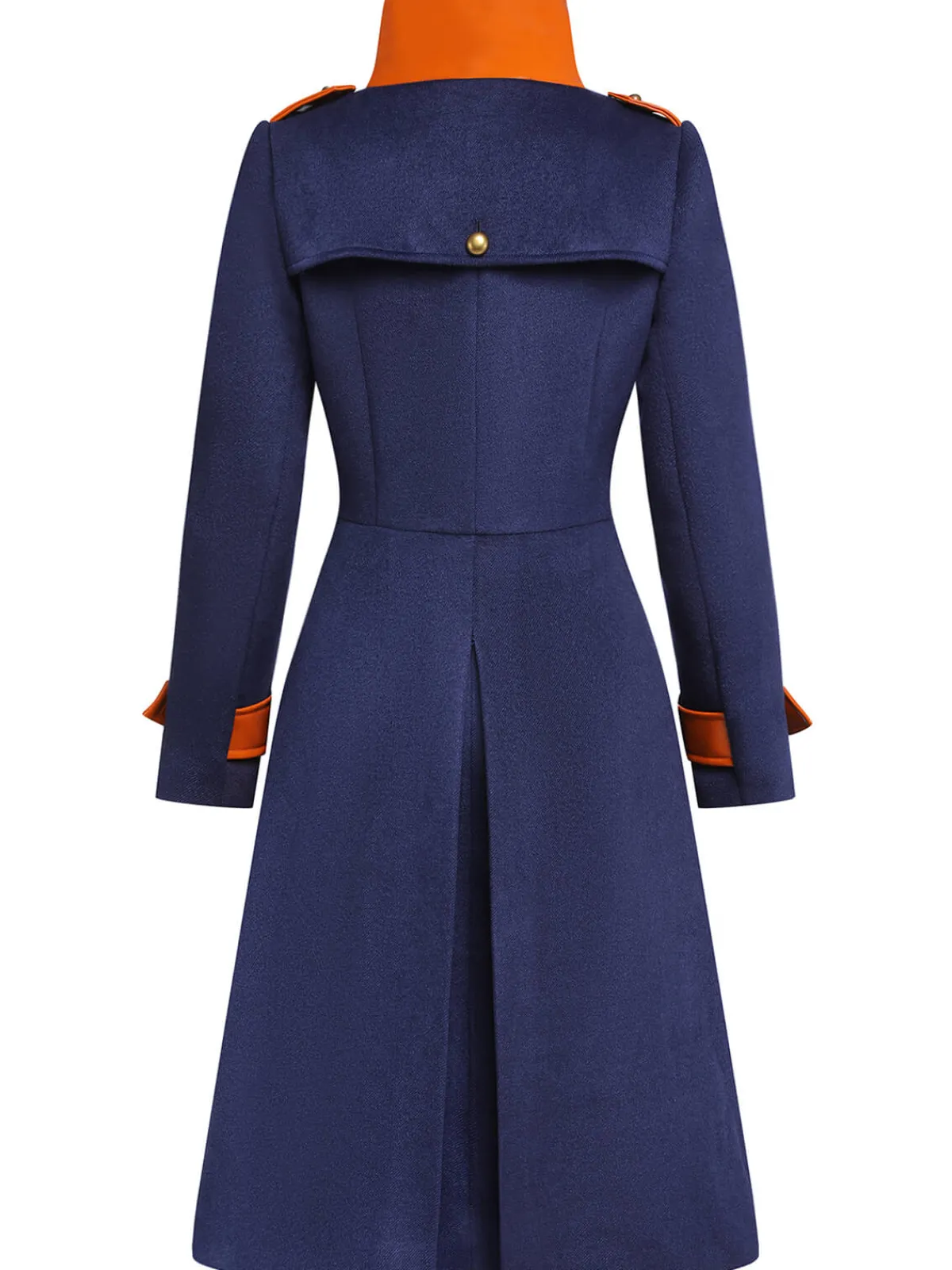 Outlet Retro Stage 1940s Patchwork Button Coat Navy Blue