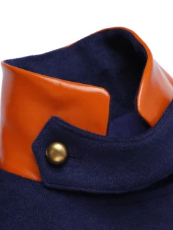 Outlet Retro Stage 1940s Patchwork Button Coat Navy Blue