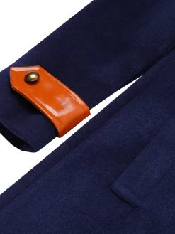 Outlet Retro Stage 1940s Patchwork Button Coat Navy Blue