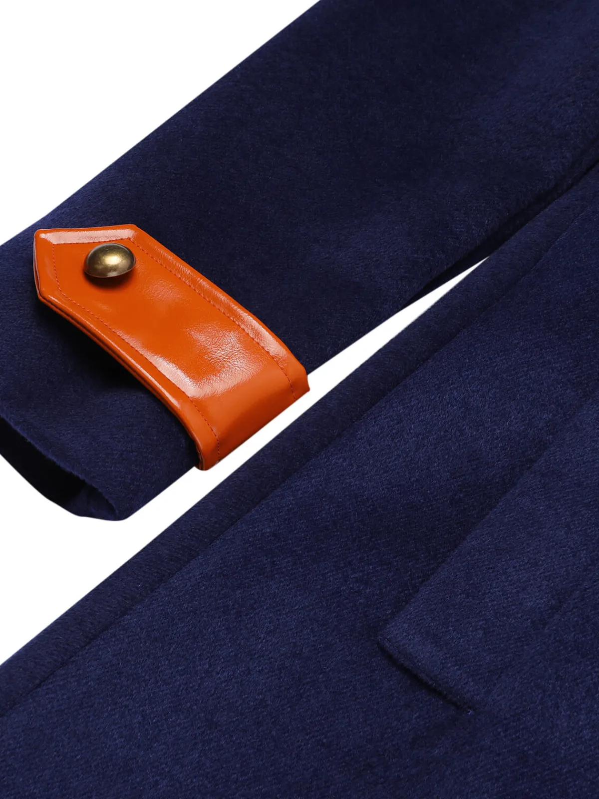 Outlet Retro Stage 1940s Patchwork Button Coat Navy Blue