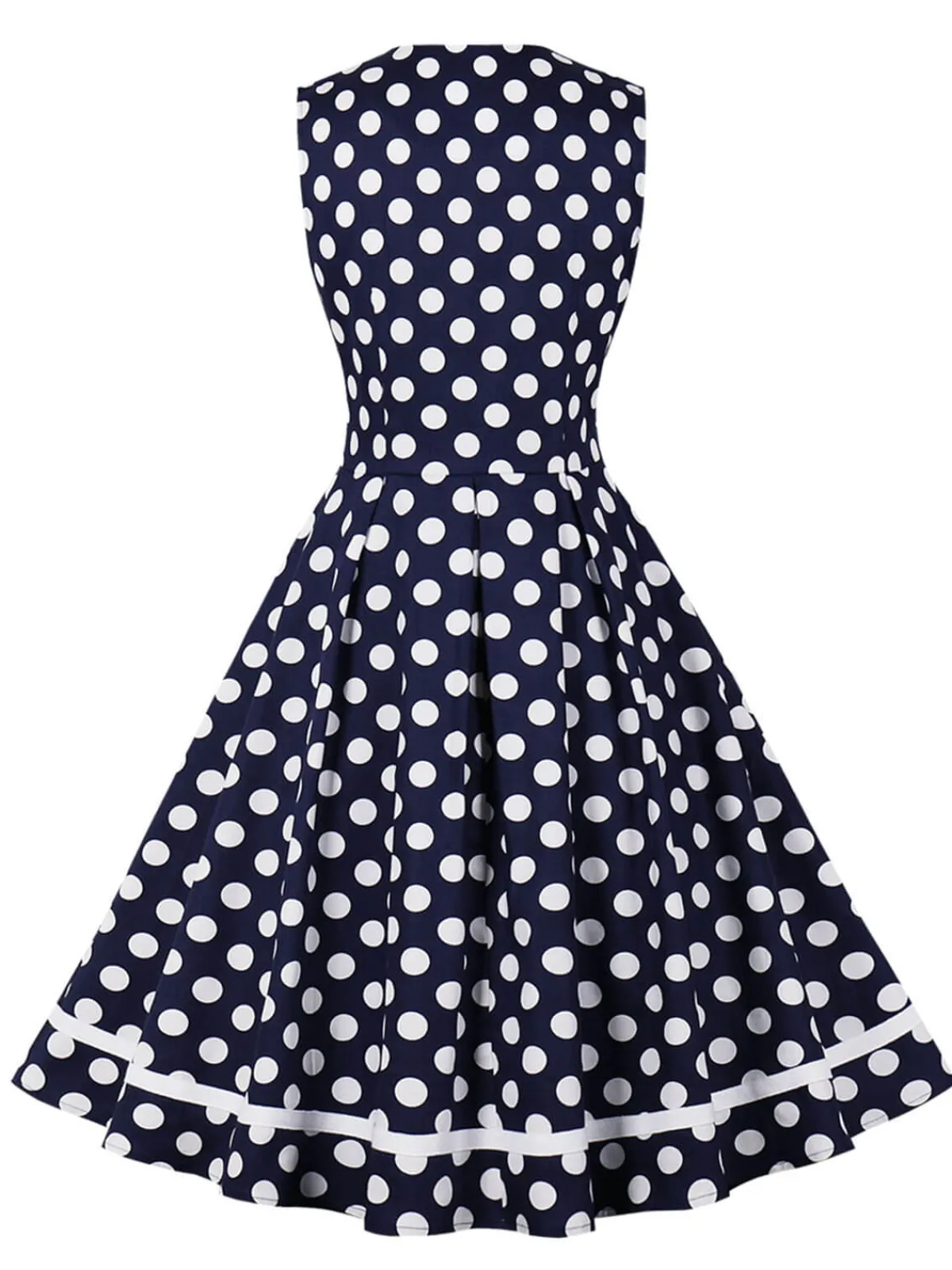 Clearance Retro Stage 1950s Polka Dots Lapel Dress Navy Blue
