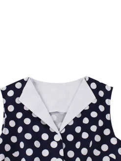 Clearance Retro Stage 1950s Polka Dots Lapel Dress Navy Blue
