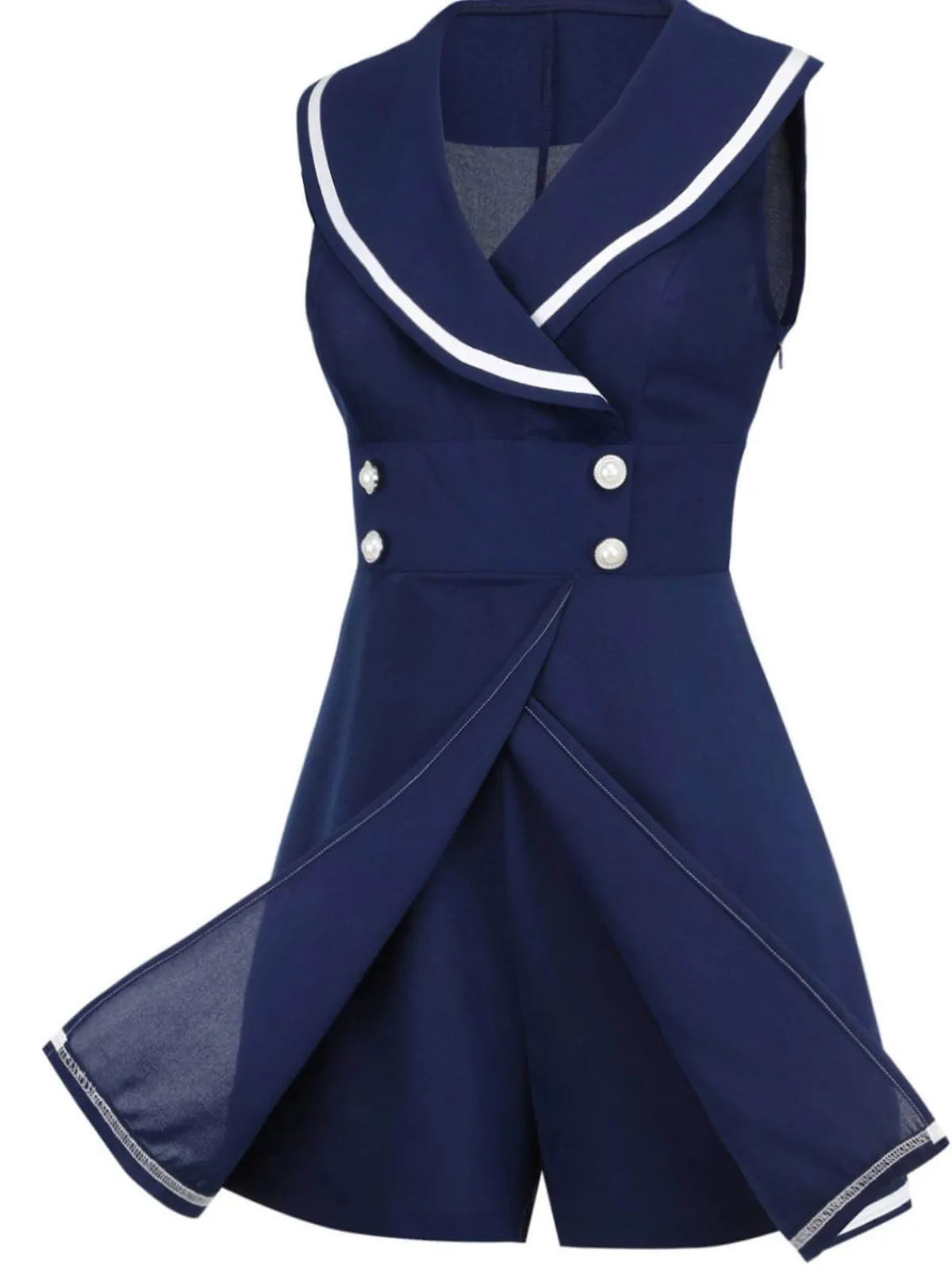 Best Retro Stage 1950s Sailor Collar Romper Navy Blue