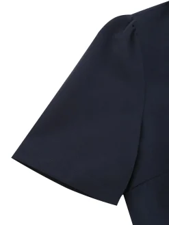 Fashion Retro Stage 1950s Solid Belt Swing Dress Navy Blue