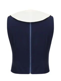 Best Retro Stage 1950s Solid Sailor Collar Blouse Navy Blue