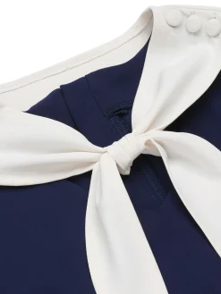 Best Retro Stage 1950s Solid Sailor Collar Blouse Navy Blue