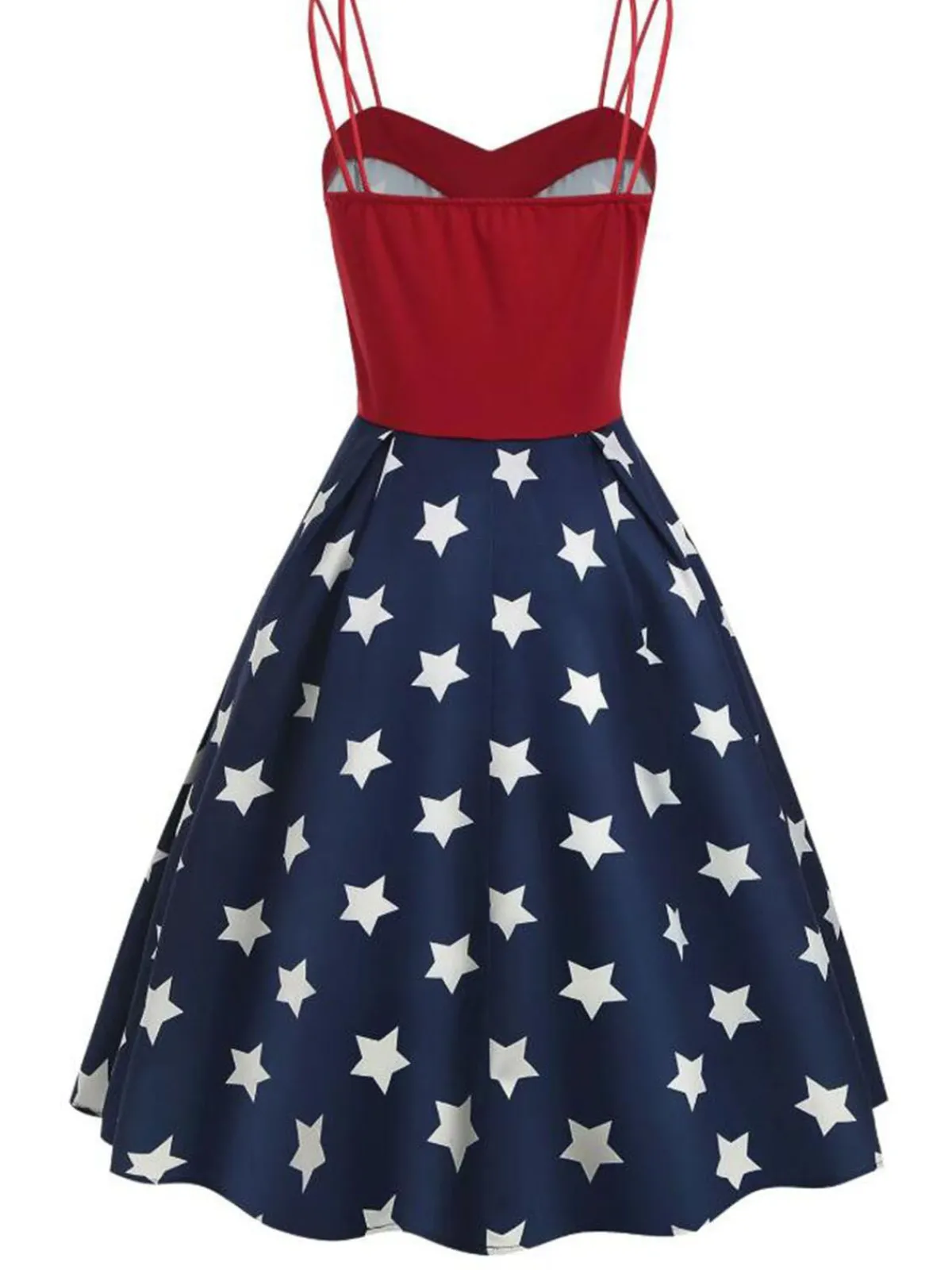 Discount Retro Stage 1950s Stars Spaghetti Strap Dress Navy Blue