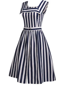 Discount Retro Stage Navy 1950s Stripes Sailor Romper & Skirt Navy Blue