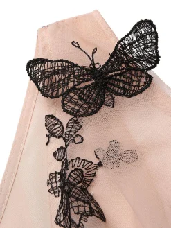 Discount Retro Stage 1950s Lace Butterfly Swing Vintage Dress Nude