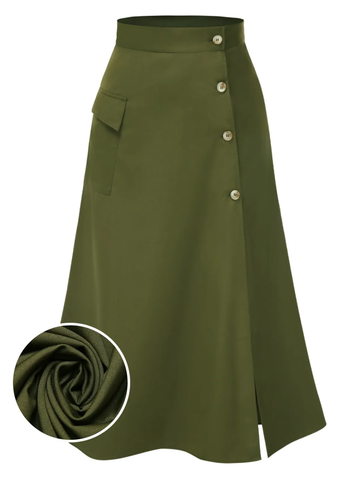 Best Retro Stage 1940s Button Slit Skirt Olive Green