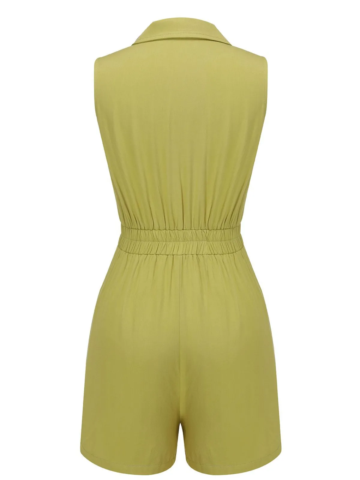 New Retro Stage 1950s Solid Lapel Belt Romper Olive Green