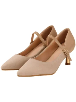 Hot Retro Stage One Buckle Pointed Stiletto High Heels Apricot