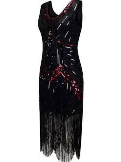 Fashion Retro Stage [Only shipping US] 1920s Beaded Fringed Flapper Dresses Black